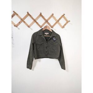 Philosophy Women's Army Green Butterfly Cropped Button Down Jacket - Size M
